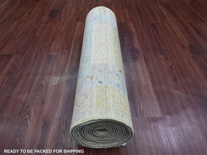 Green 2'8" x 14'8" Tribal Hand knotted Wool Rug - Sku: O020122