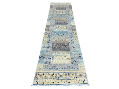 Gabbeh Tribal & Geometric hand-knotted wool runner in Ivory, 2'7" x 10'3" — SKU O020123
