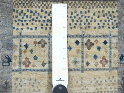 Gabbeh Tribal & Geometric hand-knotted wool runner in Ivory, 2'7" x 10'3" — SKU O020123 (view 3)