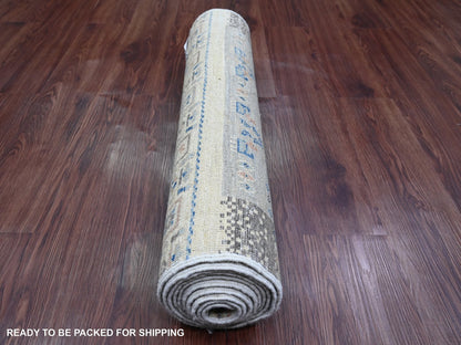 Gabbeh Tribal & Geometric hand-knotted wool runner in Ivory, 2'7" x 10'3" — SKU O020123 (view 4)