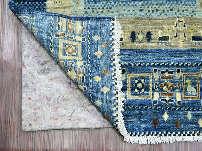 Blue 2'6" x 9'8" Tribal & Geometric Hand knotted Wool Rug - Sku: O020125