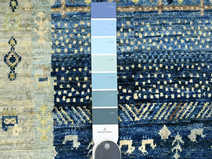 Blue 2'6" x 9'8" Tribal & Geometric Hand knotted Wool Rug - Sku: O020125