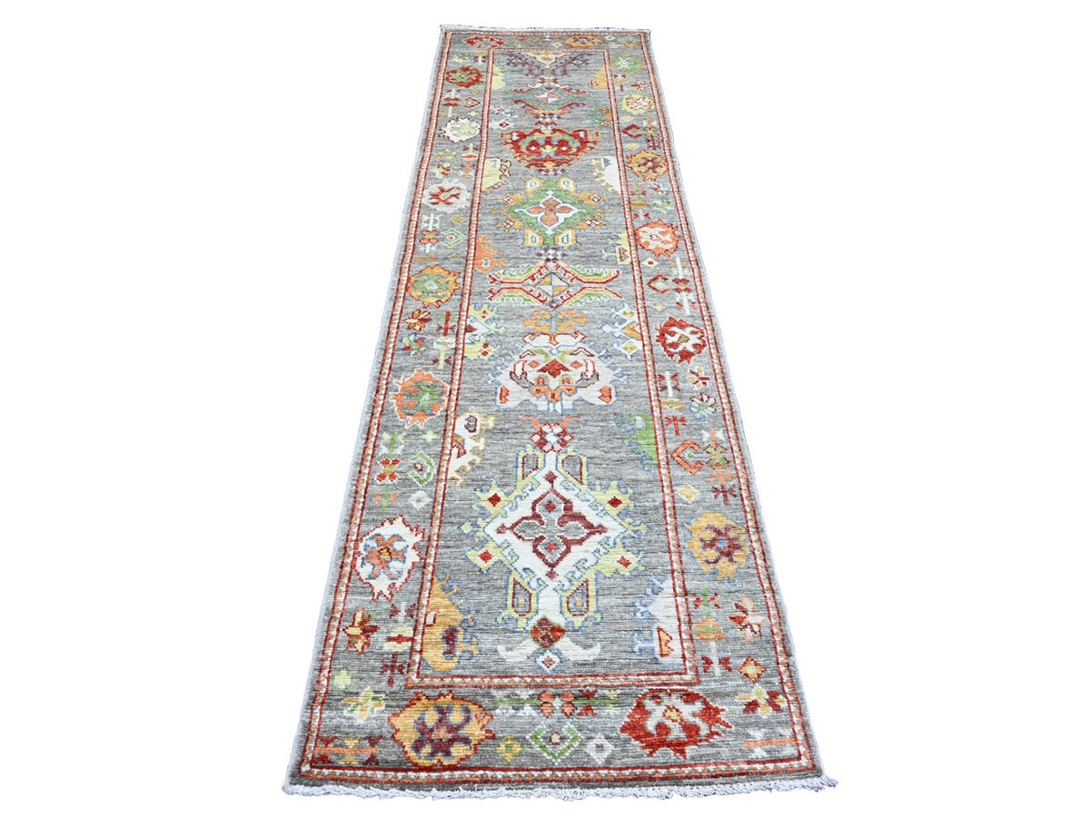 Oushak Oushak hand-knotted wool runner in Gray, 2'9" x 9'6" — SKU O020128
