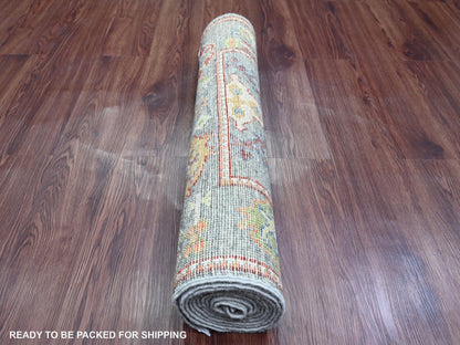 Grey 2'9" x 9'6" Oushak And Peshawar Hand knotted Wool Rug - Sku: O020128