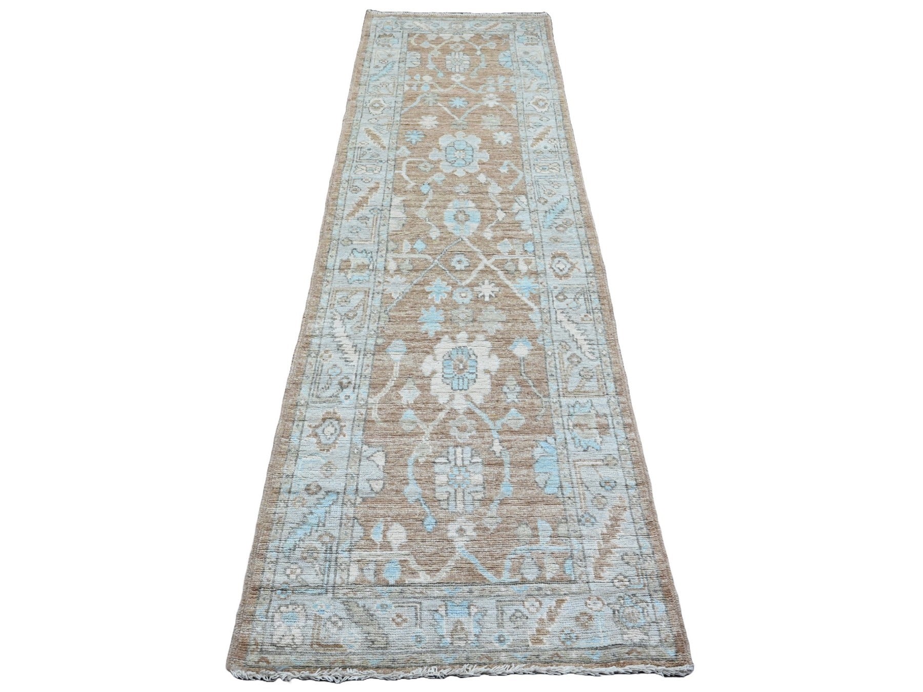 Brown 2'9" x 9'6" Oushak / Peshawar Hand knotted Wool Rug - Sku: O020129