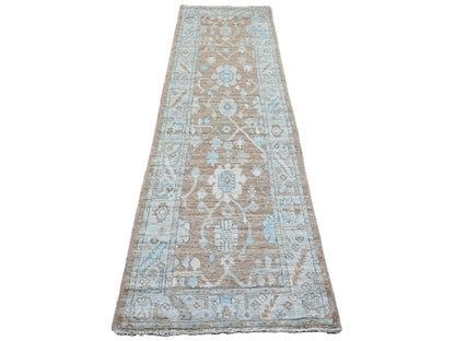 Brown 2'9" x 9'6" Oushak / Peshawar Hand knotted Wool Rug - Sku: O020129