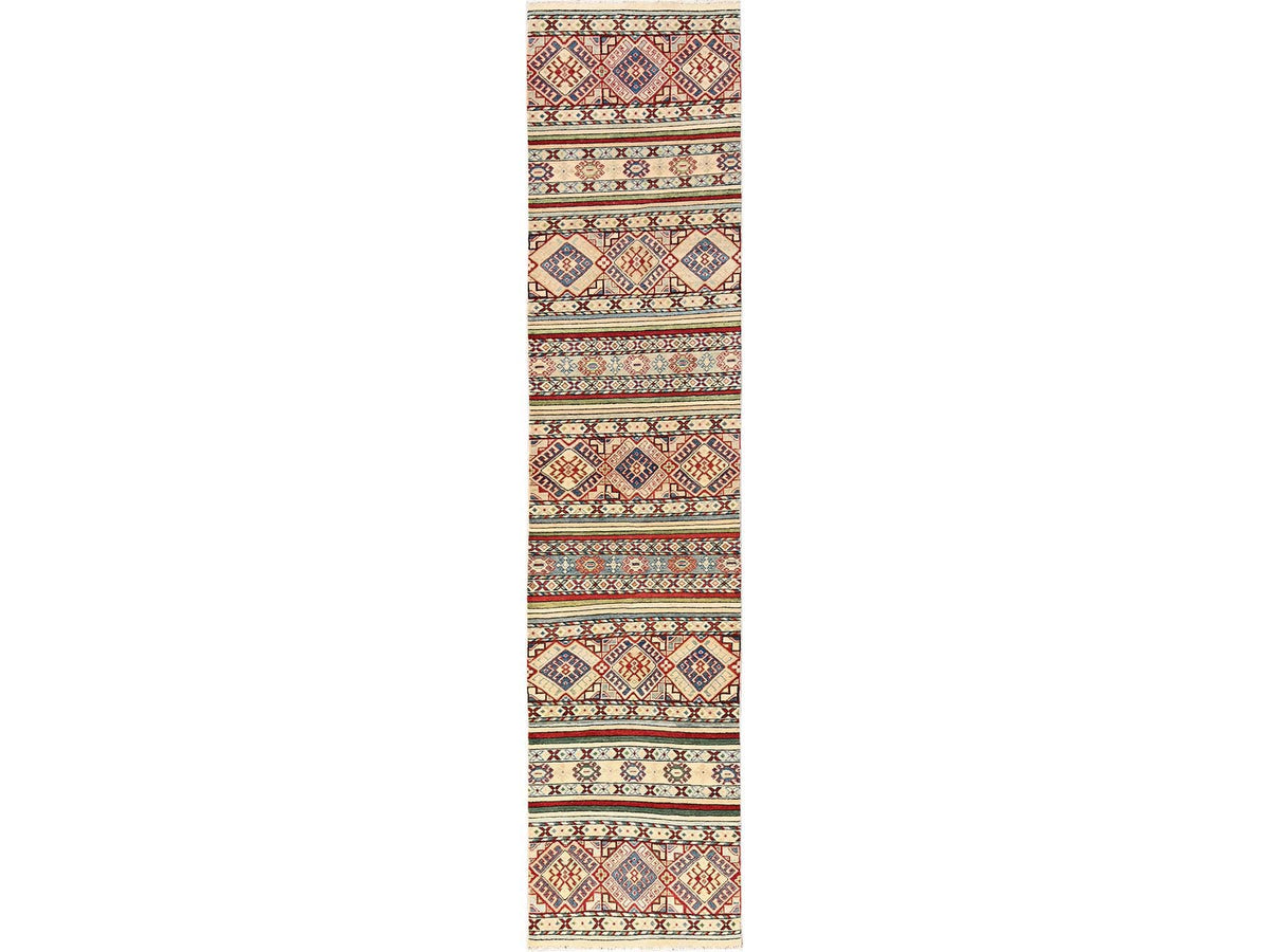 Kazak Kazak hand-knotted wool runner in Ivory, 2'10" x 13' — SKU O02012