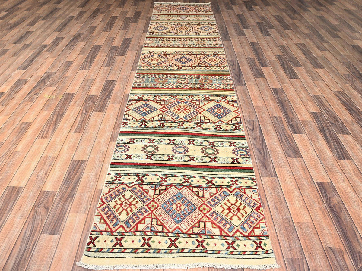 Kazak Kazak hand-knotted wool runner in Ivory, 2'10" x 13' — SKU O02012 (view 2)