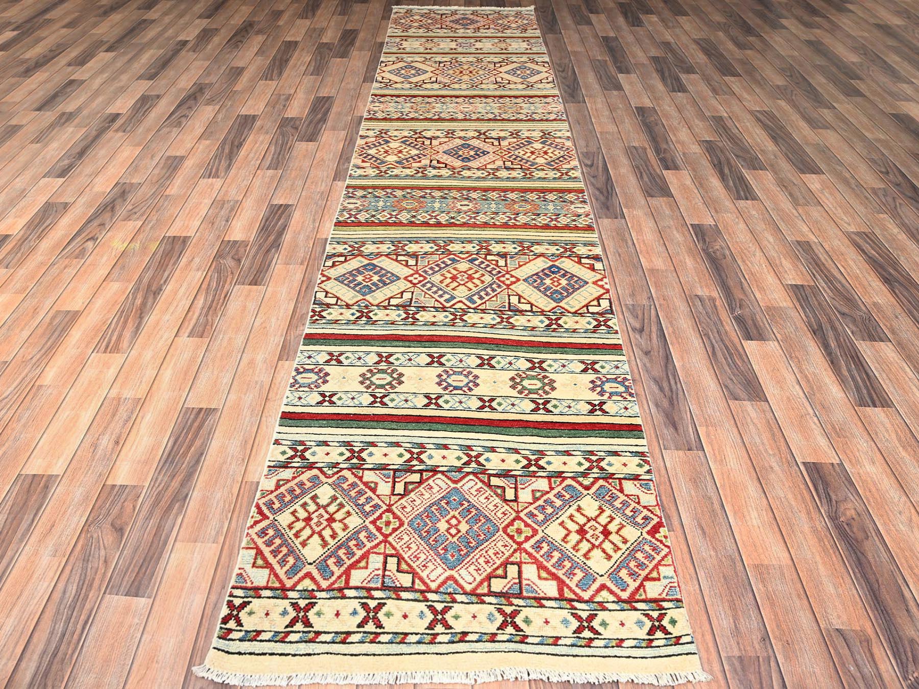 Kazak Kazak hand-knotted wool runner in Ivory, 2'10" x 13' — SKU O02012 (view 2)