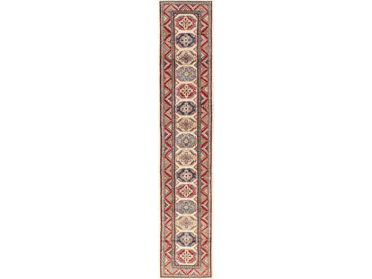 Ivory 2'9" x 15'5" Kazak Hand knotted Wool Rug - Sku: O02013