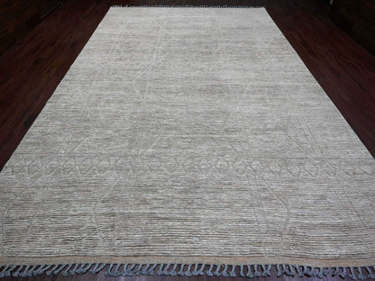 Grey 9'8" x 14'7" Tribal & Geometric Hand knotted Wool Rug - Sku: O020148