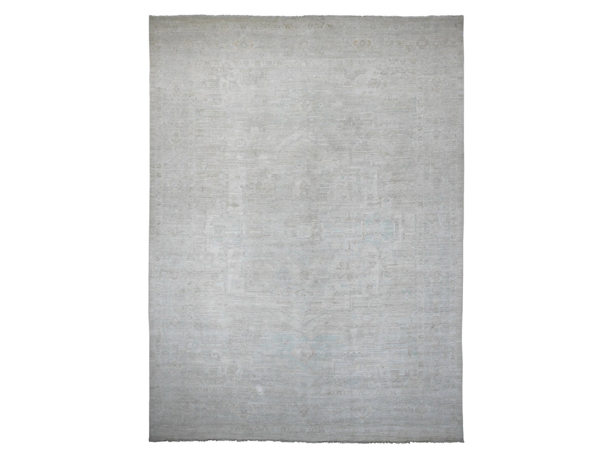 Heriz Oushak hand-knotted wool rug in Ivory & Light Gray, 11'5" x 15'9" — SKU O020155