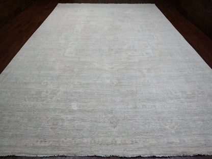 Ivory 11'5" x 15'9" Oushak And Peshawar Hand knotted Wool Rug - Sku: O020155