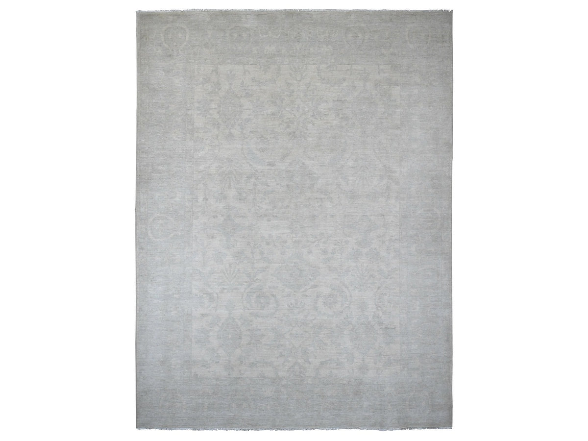 Peshawar Oushak hand-knotted wool rug in Ivory & Light Blue, 9'11" x 13' — SKU O020161