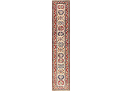 Kazak Kazak hand-knotted wool runner in Ivory & Colorful, 3' x 15'5" — SKU O02016