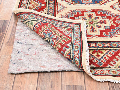Kazak Kazak hand-knotted wool runner in Ivory & Colorful, 3' x 15'5" — SKU O02016 (view 3)