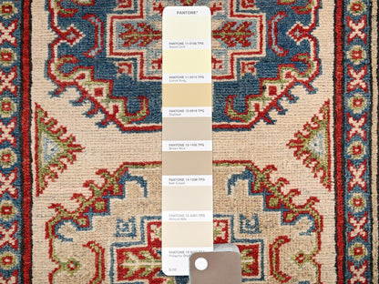 Kazak Kazak hand-knotted wool runner in Ivory & Colorful, 3' x 15'5" — SKU O02016 (view 4)