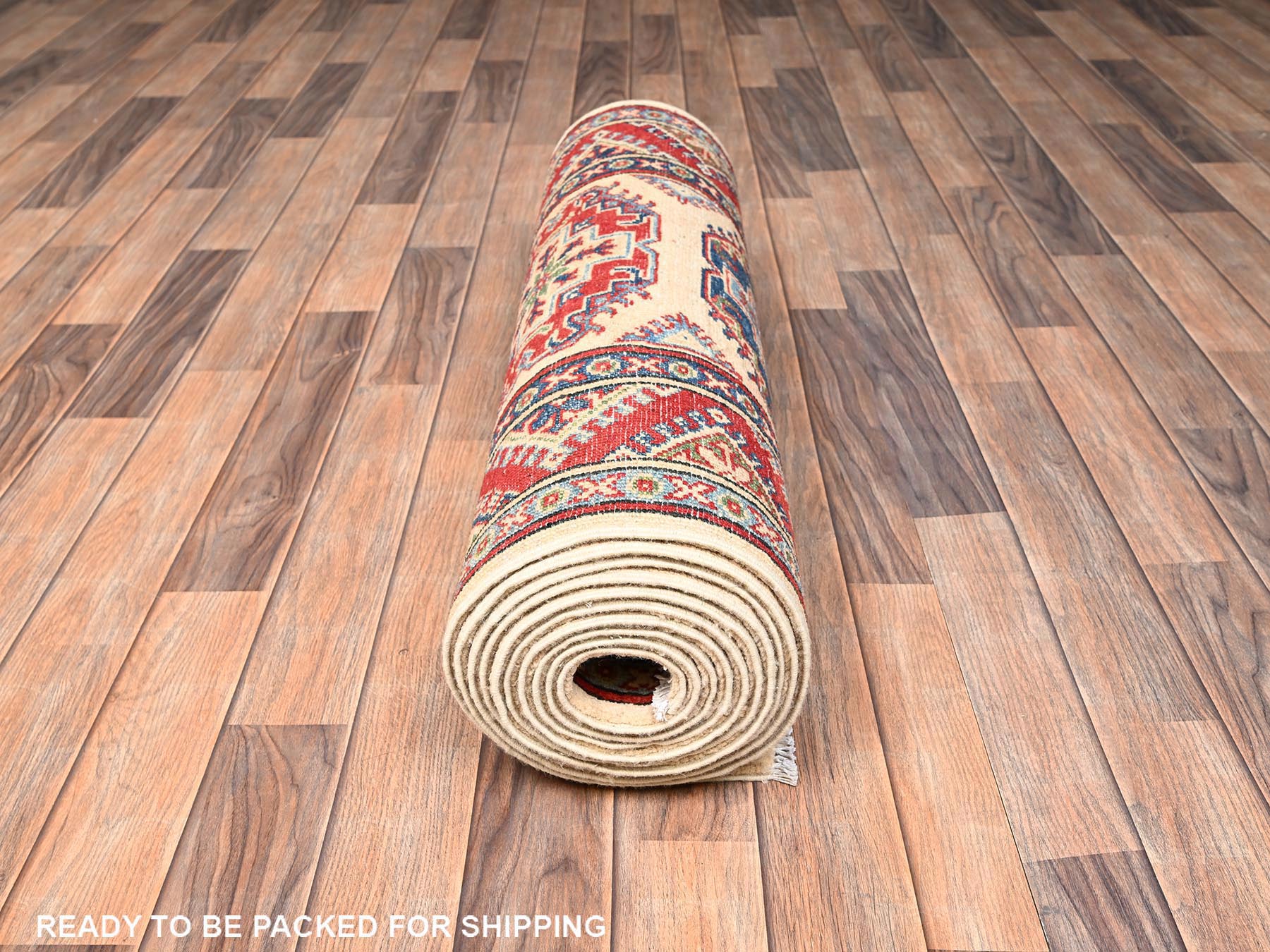 Kazak Kazak hand-knotted wool runner in Ivory & Colorful, 3' x 15'5" — SKU O02016 (view 5)
