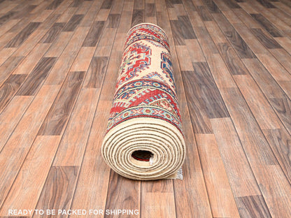 Kazak Kazak hand-knotted wool runner in Ivory & Colorful, 3' x 15'5" — SKU O02016 (view 5)