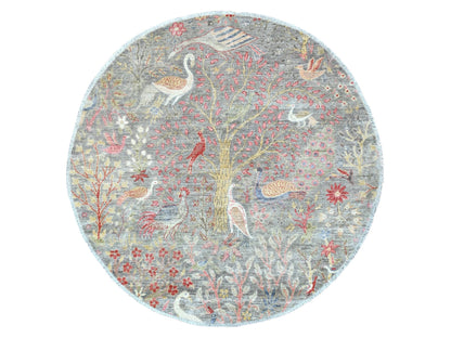 Grey 5'9" x 5'9" Oushak And Peshawar Hand knotted Wool Rug - Sku: O020175