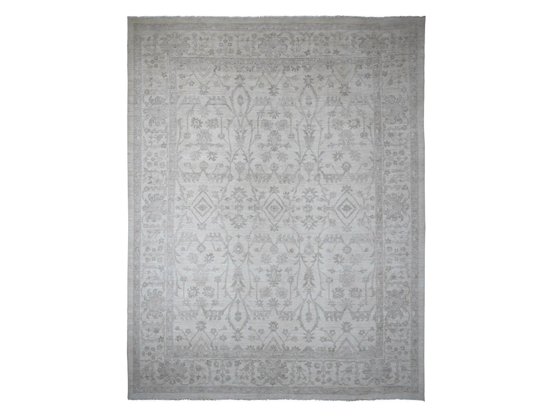 Peshawar Oushak hand-knotted wool rug in Ivory, 11'7" x 14'10" — SKU O020179