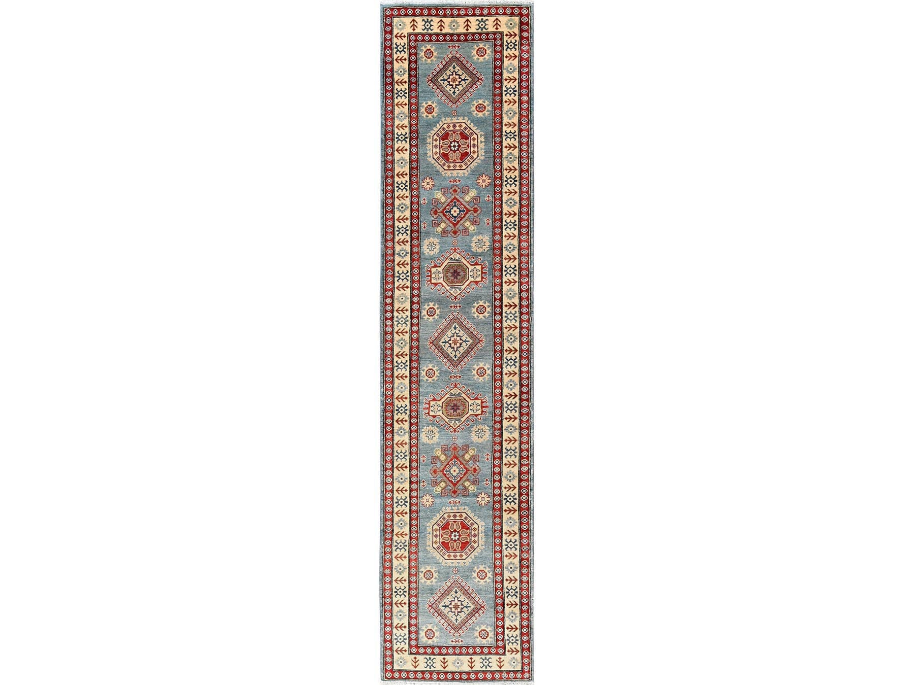 Blue 2'10" x 13'5" Kazak Hand knotted Wool Rug - Sku: O02017