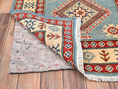 Blue 2'10" x 13'5" Kazak Hand knotted Wool Rug - Sku: O02017