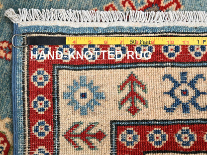 Blue 2'10" x 13'5" Kazak Hand knotted Wool Rug - Sku: O02017