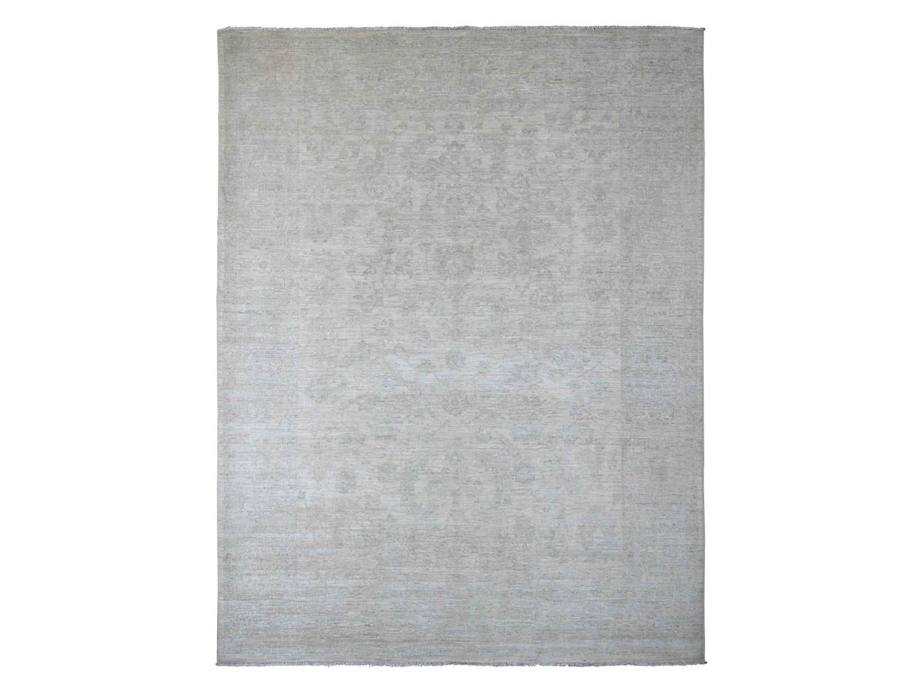 Peshawar Oushak hand-knotted wool rug in Ivory & Light Gray, 8'9" x 11'5" — SKU O020186
