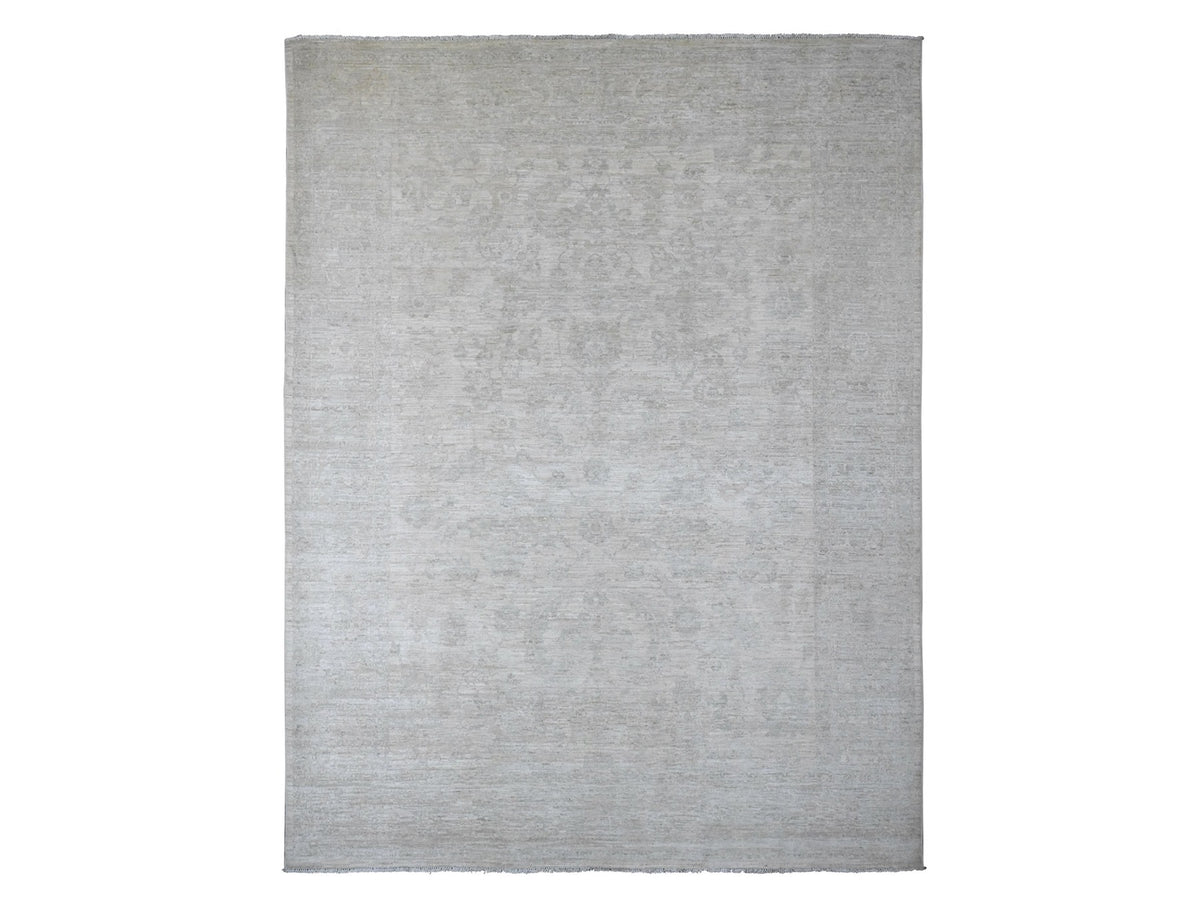 Peshawar Oushak hand-knotted wool rug in Ivory & Light Gray, 8'9" x 11'5" — SKU O020186