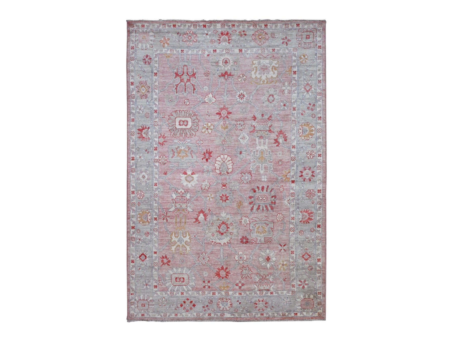Oushak Oushak hand-knotted wool rug in Pink & Gray, 6' x 9'1" — SKU O020195