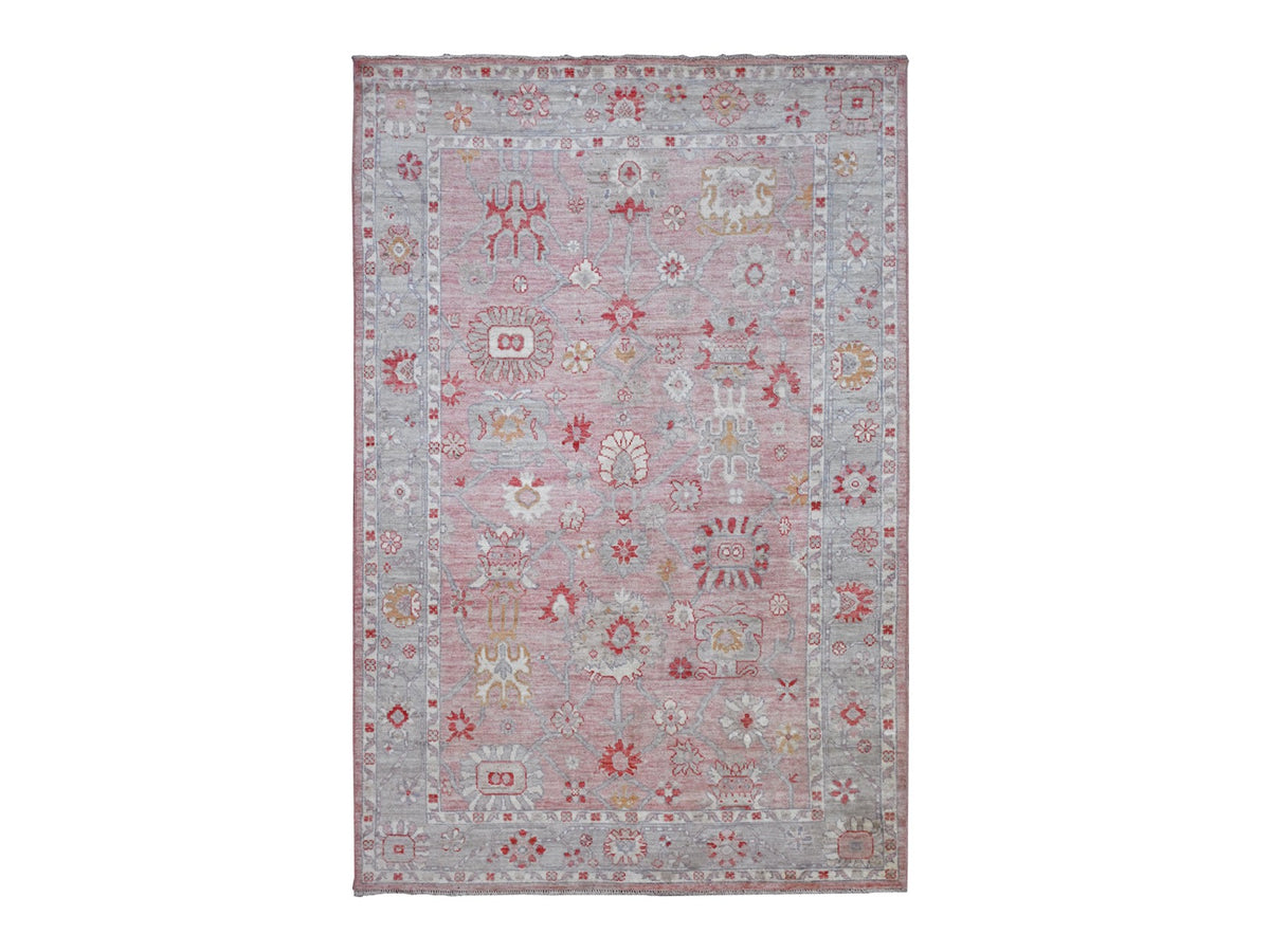 Oushak Oushak hand-knotted wool rug in Pink & Gray, 6' x 9'1" — SKU O020195