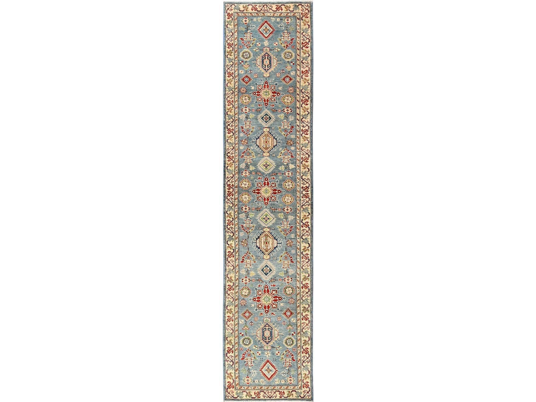 Blue 2'9" x 12'9" Kazak Hand knotted Wool Rug - Sku: O02019