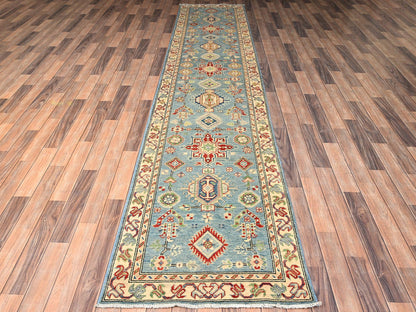 Blue 2'9" x 12'9" Kazak Hand knotted Wool Rug - Sku: O02019