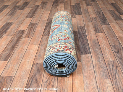 Blue 2'9" x 12'9" Kazak Hand knotted Wool Rug - Sku: O02019