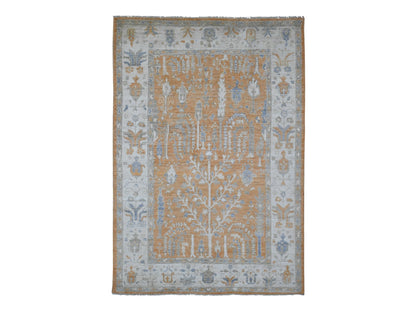Brown 6'0" x 8'7" Oushak / Peshawar Hand knotted Wool Rug - Sku: O020200