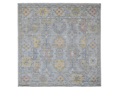 Grey 6'0" x 6'1" Oushak And Peshawar Hand knotted Wool Rug - Sku: O020202