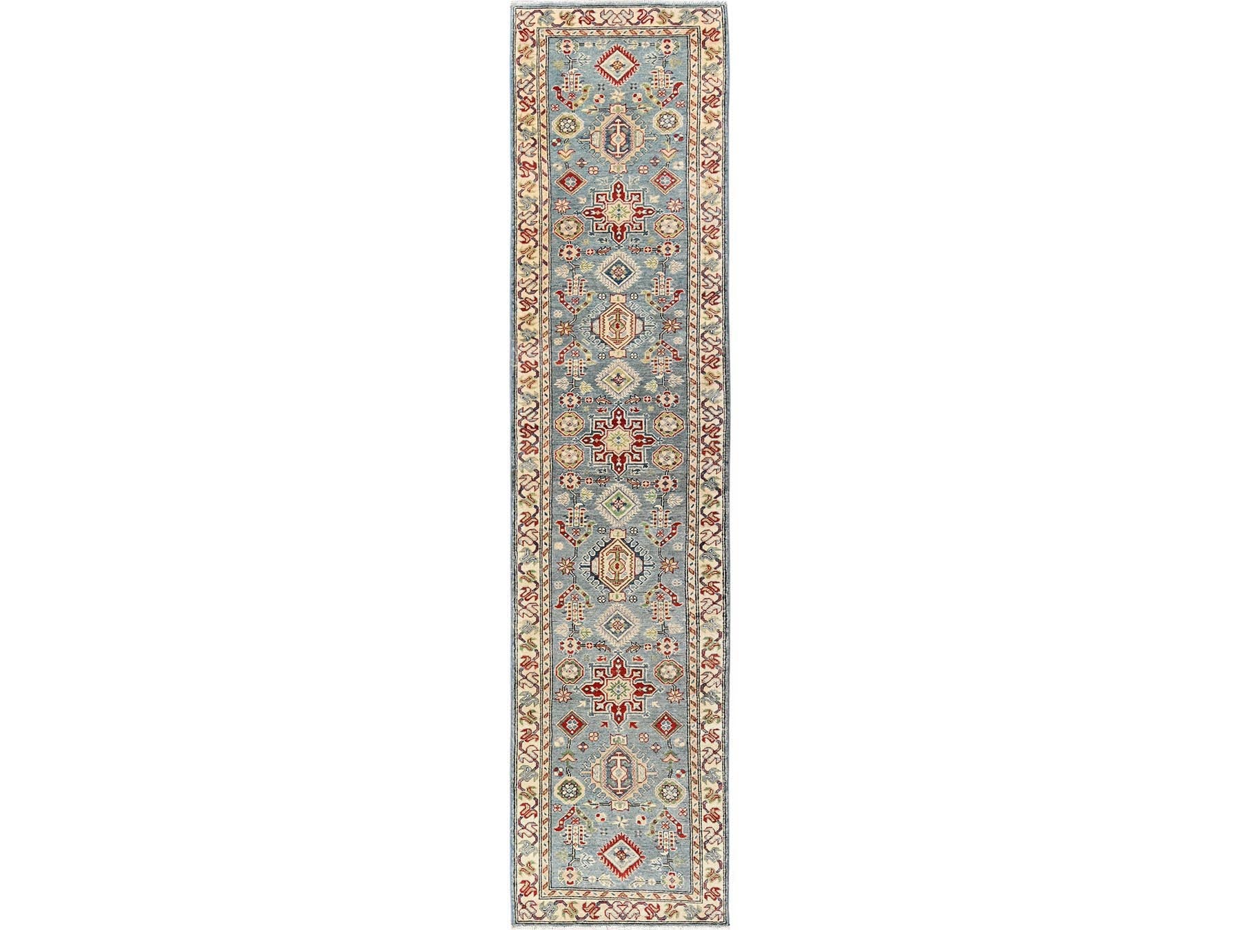 Blue 2'9" x 12'9" Kazak Hand knotted Wool Rug - Sku: O02020