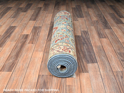 Blue 2'9" x 12'9" Kazak Hand knotted Wool Rug - Sku: O02020