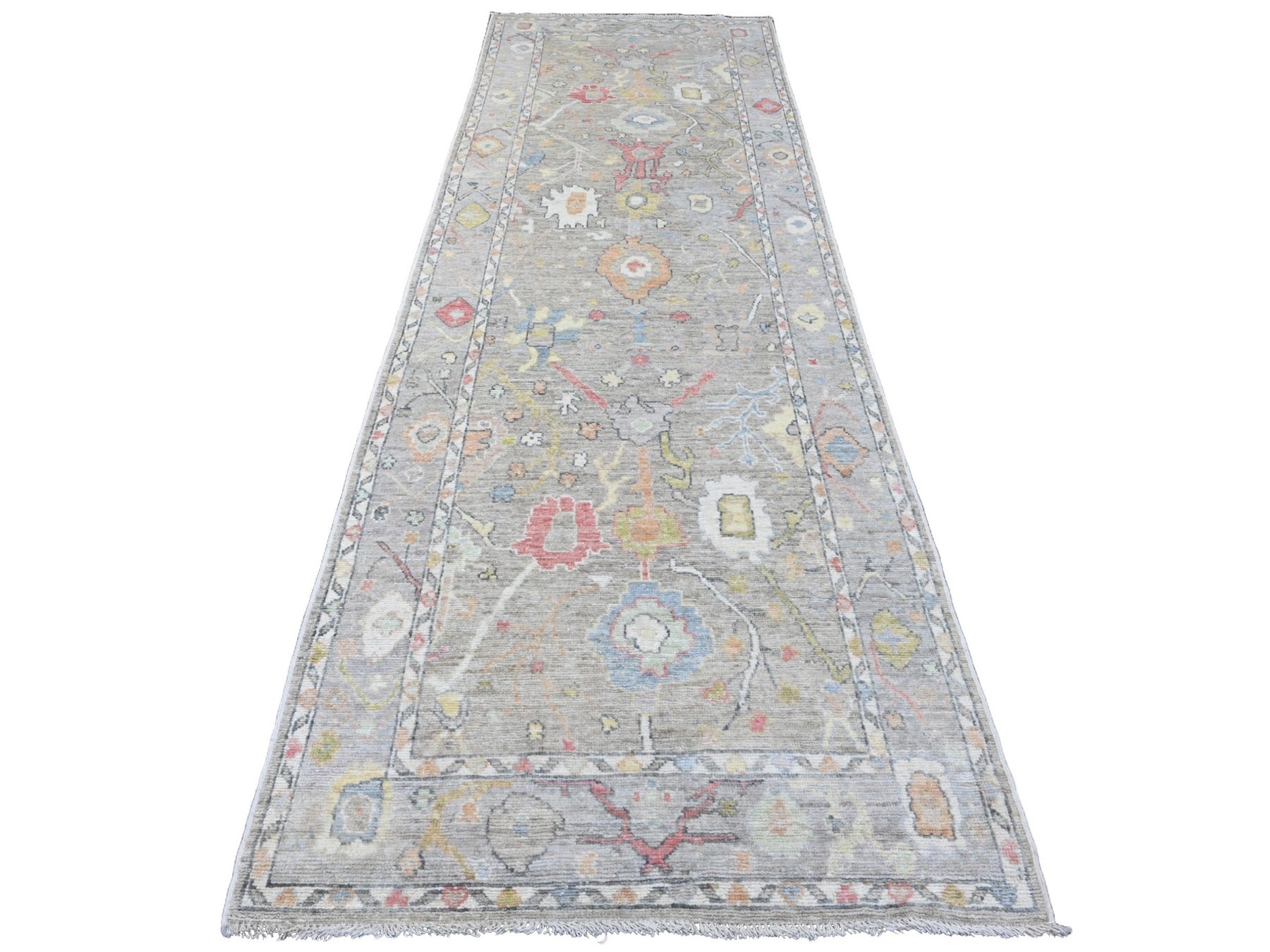 Oushak Oushak hand-knotted wool runner in Gray, 3'10" x 12'1" — SKU O020211