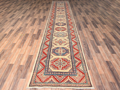 Ivory 2'11" x 15'3" Kazak Hand knotted Wool Rug - Sku: O02021
