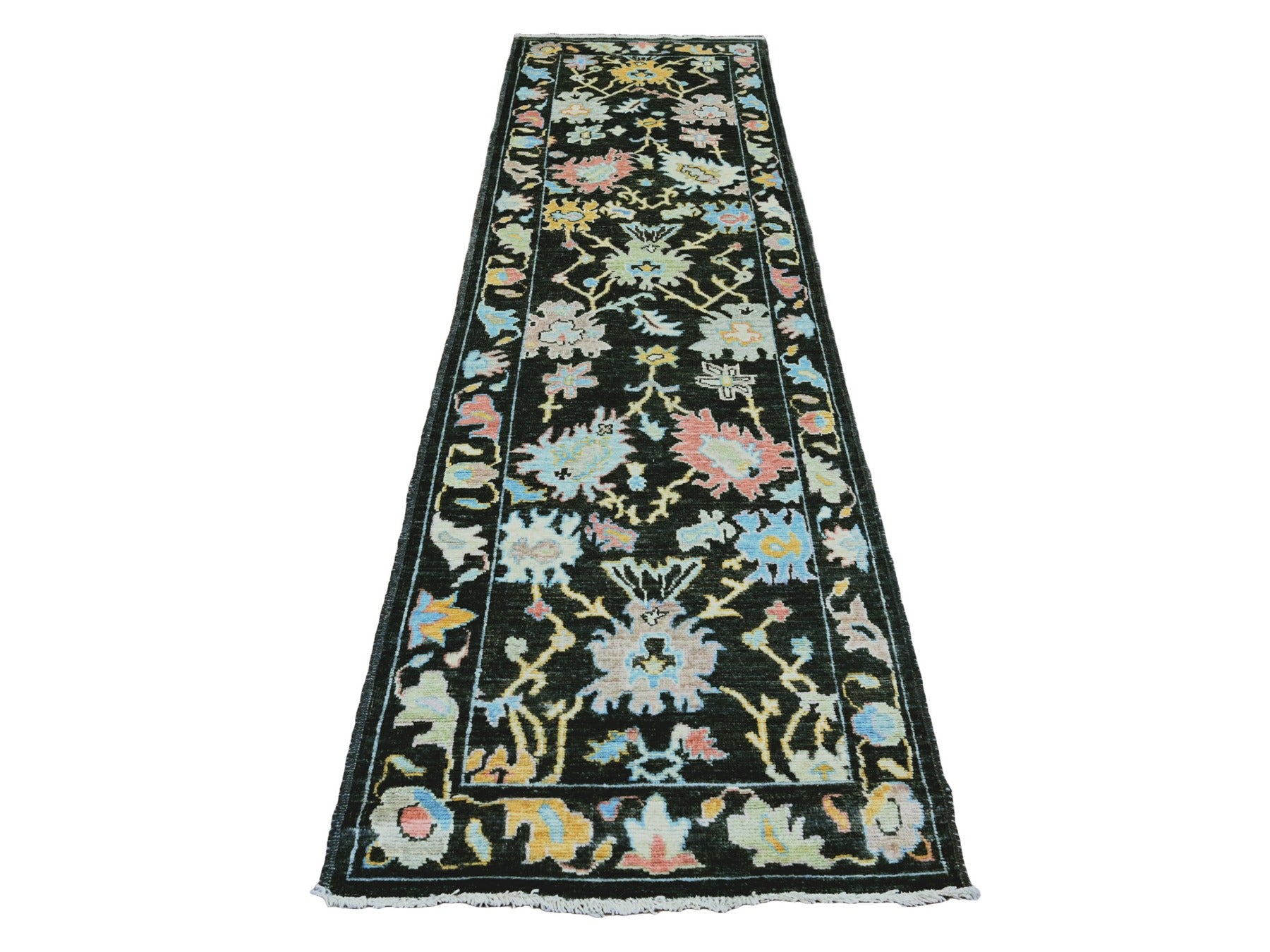Black 3'0" x 9'9" Oushak / Peshawar Hand knotted Wool Rug - Sku: O020220