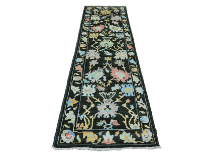 Black 3'0" x 9'9" Oushak And Peshawar Hand knotted Wool Rug - Sku: O020220