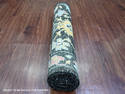 Black 3'0" x 9'9" Oushak And Peshawar Hand knotted Wool Rug - Sku: O020220