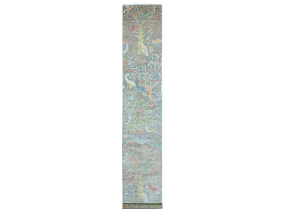 Peshawar Oushak hand-knotted wool runner in Gray, 2'6" x 15'7" — SKU O020226