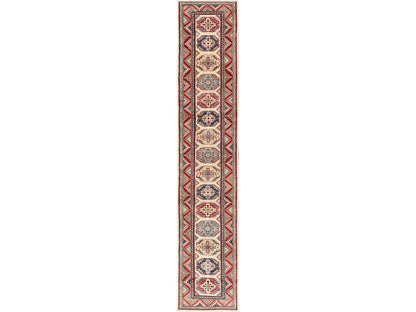 Ivory 2'9" x 15'4" Kazak Hand knotted Wool Rug - Sku: O02022