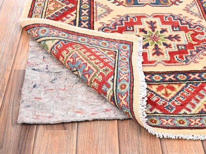 Ivory 2'9" x 15'4" Kazak Hand knotted Wool Rug - Sku: O02022