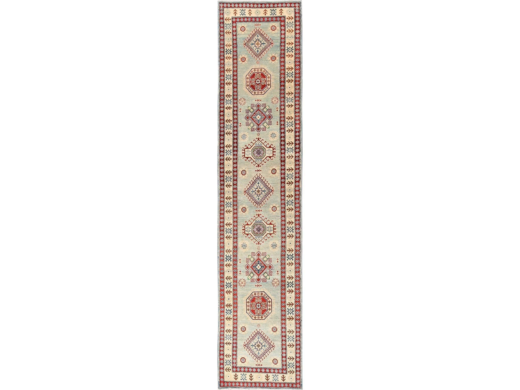 Kazak Kazak hand-knotted wool runner in Ivory, 2'10" x 13'7" — SKU O02023
