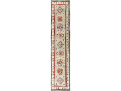 Kazak Kazak hand-knotted wool runner in Ivory, 2'10" x 13'7" — SKU O02023