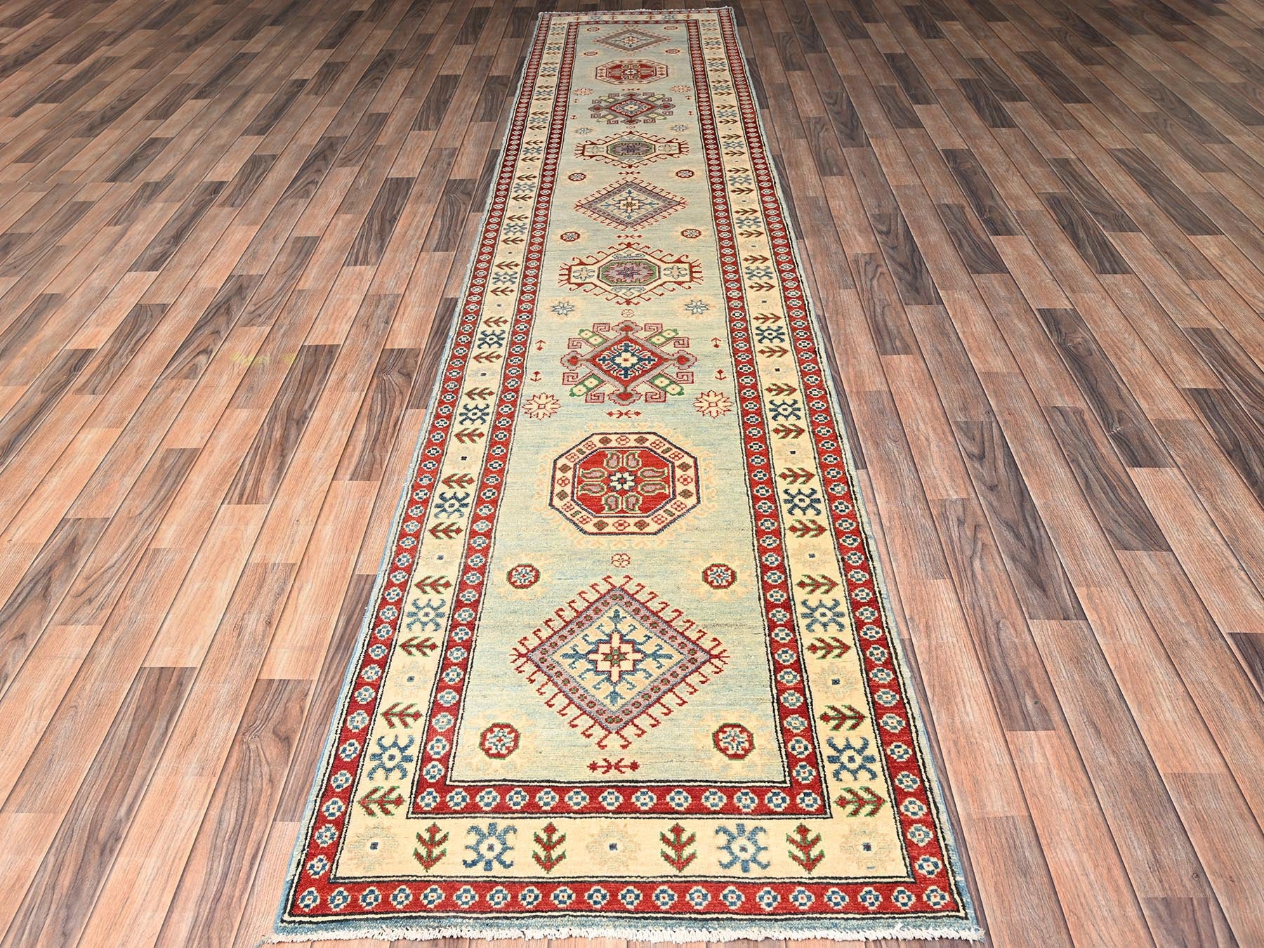 Kazak Kazak hand-knotted wool runner in Ivory, 2'10" x 13'7" — SKU O02023 (view 2)